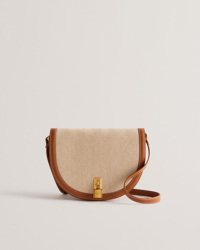 Sac Crossbody Ted Baker Padlock Canvas Saddle Marron Femme | SHQ-03962509